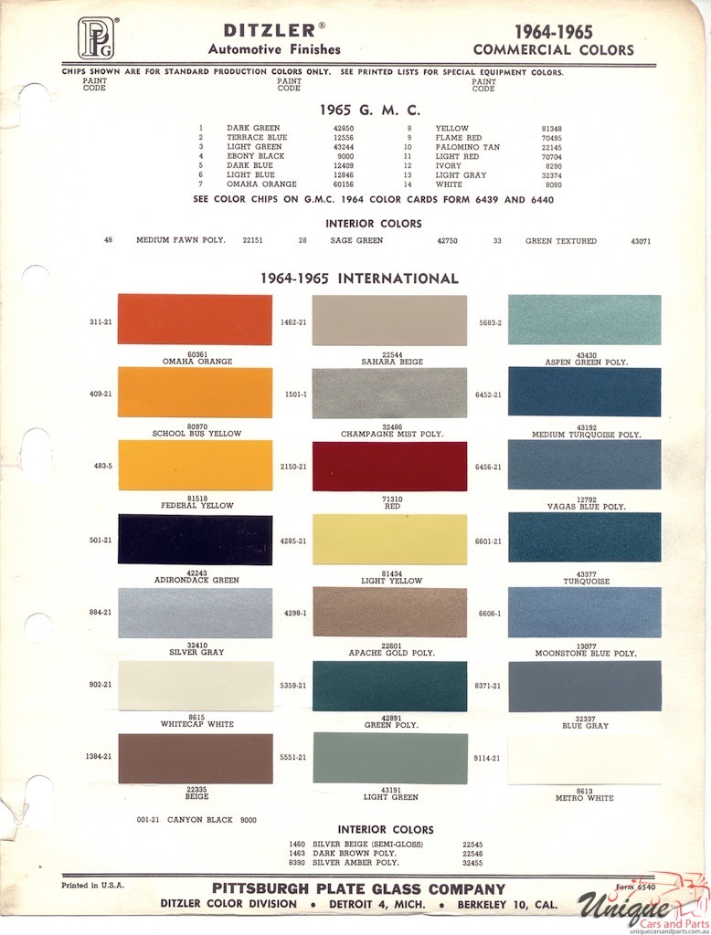 1965 International Paint Charts PPG 1